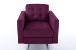 Victoria Purple Linen Fabric Armchair with Metal Legs; Side Pockets; and Pillow