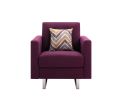Victoria Purple Linen Fabric Armchair with Metal Legs; Side Pockets; and Pillow